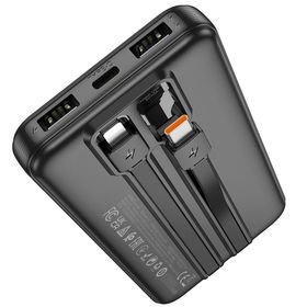Powerbank Hoco 10000 mAh 2A z wbudowanymi kablami USB C + Lightning J118 czarny