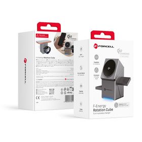 Ładowarka indukcyjna Forcell F-Energy 3w1 Rotation Cube Qi2 zgodna z MagSafe (F-06) srebrna 0INT