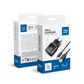 Ładowarka sieciowa do telefonu Blue Star USB A 2A 10W + kabel USB A do USB C TFK-TC-1100B czarna
