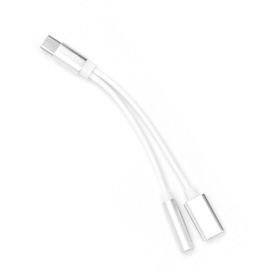 Adapter AUX 2w1 Typ C (męski) do Typ C (żeński) / Jack 3,5 mm (żeński) biały