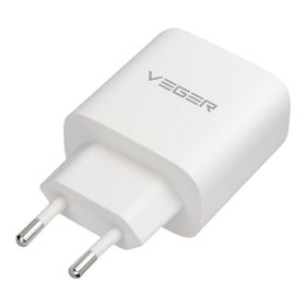 Ładowarka sieciowa do telefonu VEGER USB A + Typ C PD QC3.0 3,25A 65W + kabel USB C do USB C TR67 biała