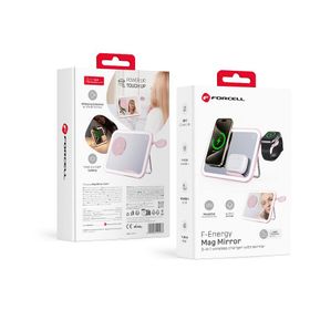 Forcell F-ENERGY Mag Mirror 3 in 1 15W ładowarka indukcyjna z kompatybilna z MagSafe / Apple Watch / Samsung Watch / Airpods różowa