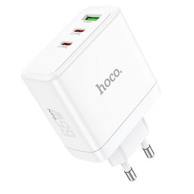 Ładowarka sieciowa do telefonu Hoco 2 x USB C + USB A GaN QC PD 65W N30 biała