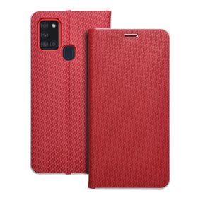 Etui z klapką na Samsung A21s Luna Book Carbon czerwone