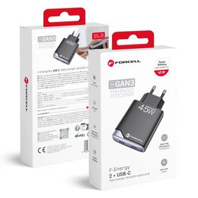 Ładowarka sieciowa do telefonu Forcell F-Energy Ultra Slim GaN III 2 x USB C PD QC4.0 3A 45W B245201(2C) czarna