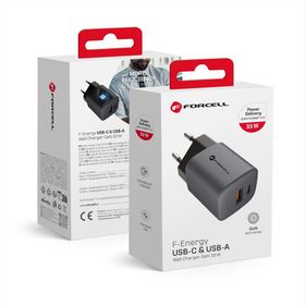 Ładowarka sieciowa do telefonu Forcell F-Energy GaN USB C + USB A QC4.0 PD 3A 33W VT-31 szara