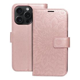 Etui z klapką na iPhone 15 PRO Mezzo Book mandala złoto-różowe