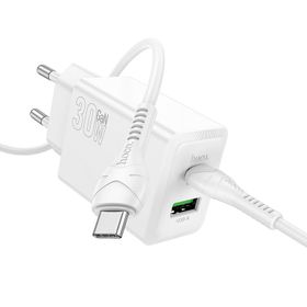 Ładowarka sieciowa do telefonu Hoco USB A + USB C QC3.0 PS AFC 3A 30W + kabel USB C do USB C N71 biała
