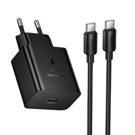 Ładowarka sieciowa do telefonu Hoco USB C QC PD 45W + kabel USB C do USB C N77 czarna