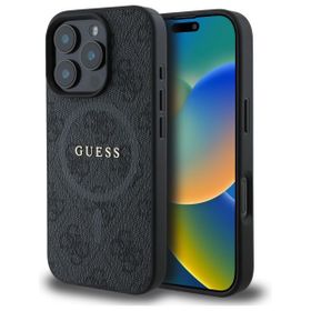 GUESS futerał do IPHONE 16 Pro Max kompatybilny z MagSafe GUHMP16XG4GFRK (PU 4G Ring Classic Logo) czarny