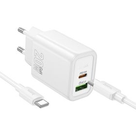 Ładowarka sieciowa do telefonu Hoco USB A + USB C QC3.0 PD 3A 20W + kabel USB C do USB C N61 biała
