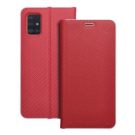 Etui z klapką na Samsung A51 Luna Book Carbon czerwone