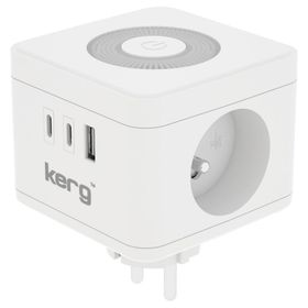 KERG Kostka zasilająca 2-gniazdowa + ładowarka USB-A+USB-C + lampka LED 16A/250V~ Smart biała