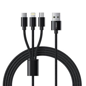 Kabel 3w1 USB A do Lightning / Typ C / Micro USB VEGER 2,4A 18W V303 1,5 m czarny
