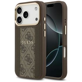 GUESS futerał do IPHONE 17 Pro kompatybilny z MagSafe GUHMP17LPG4SEMCW (PU W/ 4G Stripe) brązowy