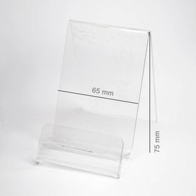 Podstawka Pionowa Plexi / Stojak na telefon z Zakładką na Cenę (Smartfon) szer. 65 mm
