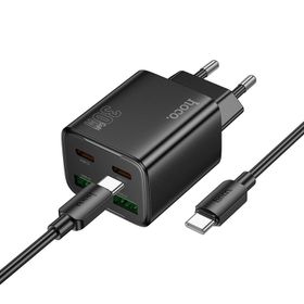 Ładowarka sieciowa do telefonu Hoco 2 x USB C + 2 x USB A QC3.0 PD 3A 30W + kabel USB C do USB C N56 czarna