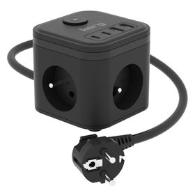KERG Kostka zasilająca 3-gniazdowa + szybka ładowarka USB-A+USB-C 1,5m 3×1,5mm2 H05VV-F 16A/250V~ Smart czarna