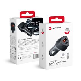 Ładowarka samochodowa Forcell F-Energy Carbon USB C + USB A QC3.0 PD 3A 38W CC50-1A1C czarna