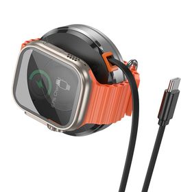 Ładowarka indukcyjna Hoco 15W z chowanym kablem USB C zgoda z MagSafe i Apple Watch CQ18 srebrna