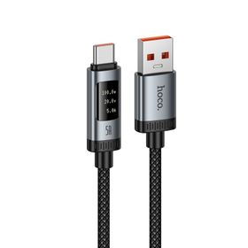 Kabel USB A do USB C Hoco PD 6A 100W 1,2m z wyświetlaczem U148 czarny