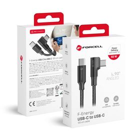 Kabel USB C do USB C Forcell F-Energy QC4.0 PD 3A 60W Cafule 90° 1,2 m CC-1Deg czarny 0INT