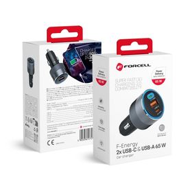 Ładowarka samochodowa Forcell F-Energy Alu 2 x USB C + USB A QC4.0 PD SFC2.0 4,5A 65W szara