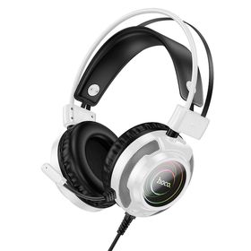 Słuchawki przewodowe nauszne Hoco gamingowe USB A + Jack 3,5 mm gamingowe 2 m W110 białe