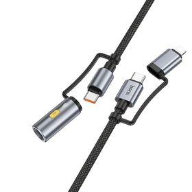 Kabel All-in-one USB C / Lightning do USB C / Zapalniczka samochodowa Hoco PD 3A 60W 1,2 m U138 1,2 m szary