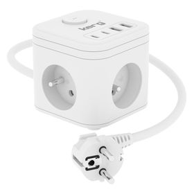 KERG Kostka zasilająca 3-gniazdowa + ładowarka USB-A+USB-C 1,5m 3×1,5mm2 H05VV-F 16A/250V~ Smart biała