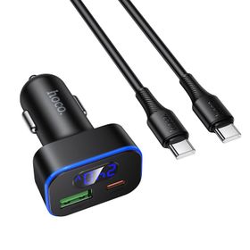 Ładowarka samochodowa Hoco USB A + USB C QC3.0 PD 48W + kabel USB C do C Z63B czarna