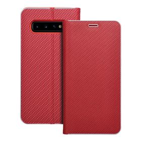 Etui z klapką na Samsung S10 Luna Book Carbon czerwone