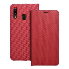 Etui z klapką na Samsung A20e Luna Book Carbon czerwone