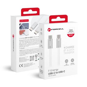 Kabel USB C do USB C Forcell F-Energy QC4.0 PD 3A 60W Cafule Flat 1,2 m CCFN23 biały