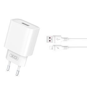 XO ładowarka sieciowa CE02D QC 3.0 18W 1x USB biała + kabel Lightning