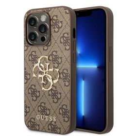 Guess PU 4G Metal Logo Case for iPhone 15 Pro Brown
