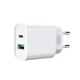 XO ładowarka sieciowa CE02A PD 20W QC 3.0 18W 1x USB 1x USB-C biała + kabel USB-C – USB-C