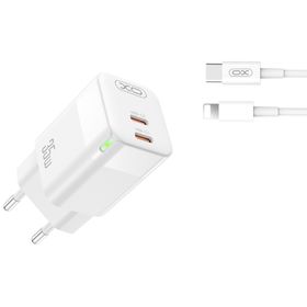 XO ładowarka sieciowa CE07 PD 35W 2x USB-C biała + kabel USB-C - Lightning