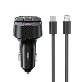 XO transmiter FM BCC17 Bluetooth MP3 ładowarka samochodowa 30W czarna + kabel USB-C - Lightning