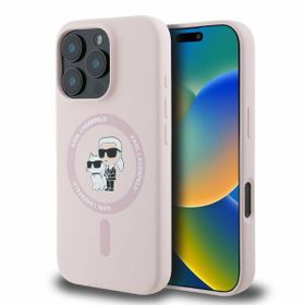 Karl Lagerfeld Liquid Silicone Karl and Choupette MagSafe Case for iPhone 16 Pro Pink