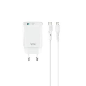 XO ładowarka sieciowa CE29 PD 20W 1x USB-C 1x USB biała + kabel USB-C - Lightning