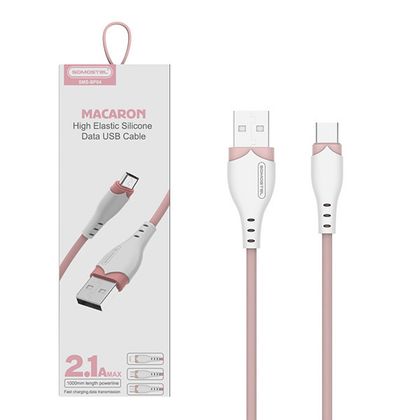 Somostel Kabel USB - Typ-C 2.1A 20W 1.2m Quick Charge QC3.0 Różowy Powerline SMS-BP04