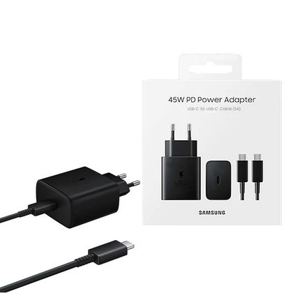 ŁADOWARKA SIECIOWA PD USB-C SAMSUNG EP-TA845XBEGWW 45W + KABEL USB C NA USB C CZARNY CHARGING BOX
