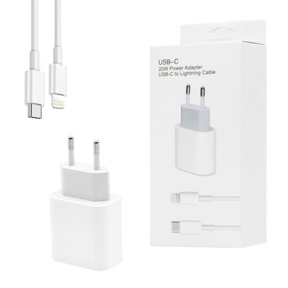 ECOBOX ŁADOWARKA SIECIOWA 20W BIAŁA TYP-C PD + KABEL IPHONE USB-C DO LIGHTNING APP BOX 2A 1m