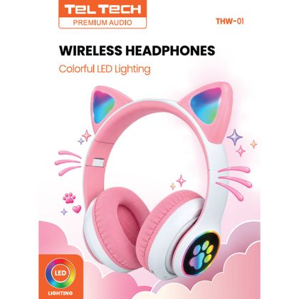 Ecobox Słuchawki bluetooth nauszne Kids Cat jasnoróżowy