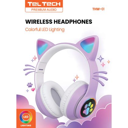 Ecobox Słuchawki bluetooth nauszne Kids Cat fioletowy
