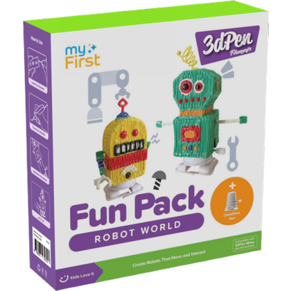 myFirst 3dPen Make Filaments Fun Pack - zestaw kreatywny do długopisu 3dPen, zawiera 5 szablonów, 12 wkładów PCL (25 m), nakręcany napęd do modeli, arkusz termoplastyczny (robot world)