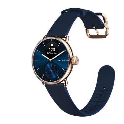 Withings Scanwatch 2 - zegarek z funkcją EKG, pomiarem pulsu i SPO2 oraz mierzeniem aktywności fizycznej i snu (38mm, blue rose gold). Wyrób medyczny