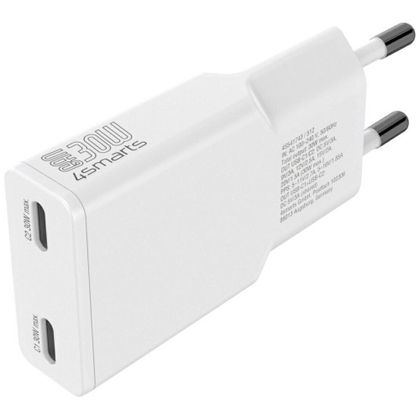 Ładowarka sieciowa 4smarts FlatPlug Slim Dual 30W GaN 2xUSB-C biały