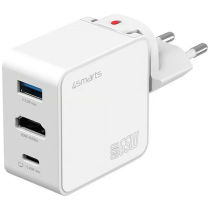 Ładowarka podróżna 4smarts Flex adapter Hub 65W GaN USB-C/USB-A/HDMI biały